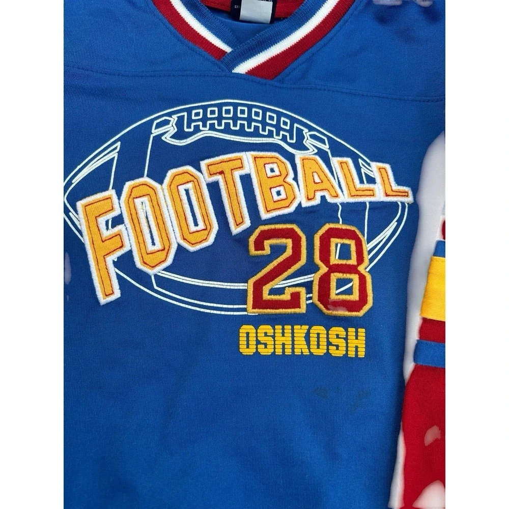 Y2K OshKosh Boys Football Graphic Jersey T-Shirt Blue Long Sleeve V-Neck Size 5